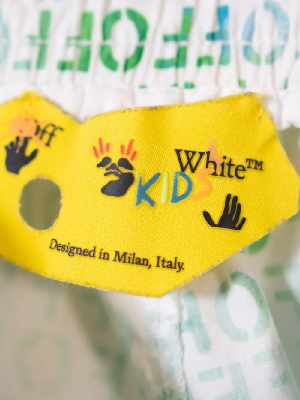Off White Kid's Green White Logo Print Pattern Pull On Swim Bathing Suit Shorts